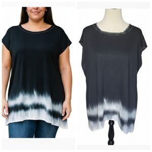 Simply Vera Vera Wang Black and White Tie Dye Blouse Women's Plus Size 1X